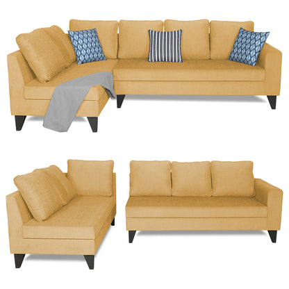 Adorn India Bryson L Shape 6 Seater Sofa Set Plain (Left Hand Side) (Beige) (3 Year Warranty)