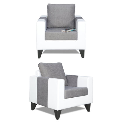 Adorn India Ashley Plain Leatherette Fabric 1 Seater Sofa (Grey & White) (3 Year Warranty)