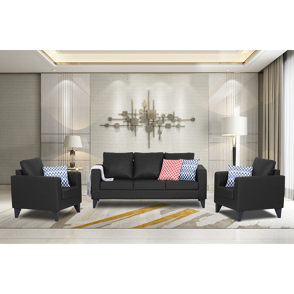 Adorn India Straight line Plus Leatherette 3+1+1 5 Seater Sofa Set (Black) (3 Year Warranty)