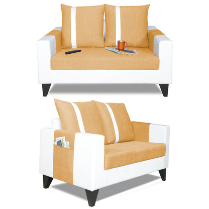 Adorn India Ashley Stripes Leatherette Fabric 2 Seater Sofa (Beige & White) (3 Year Warranty)