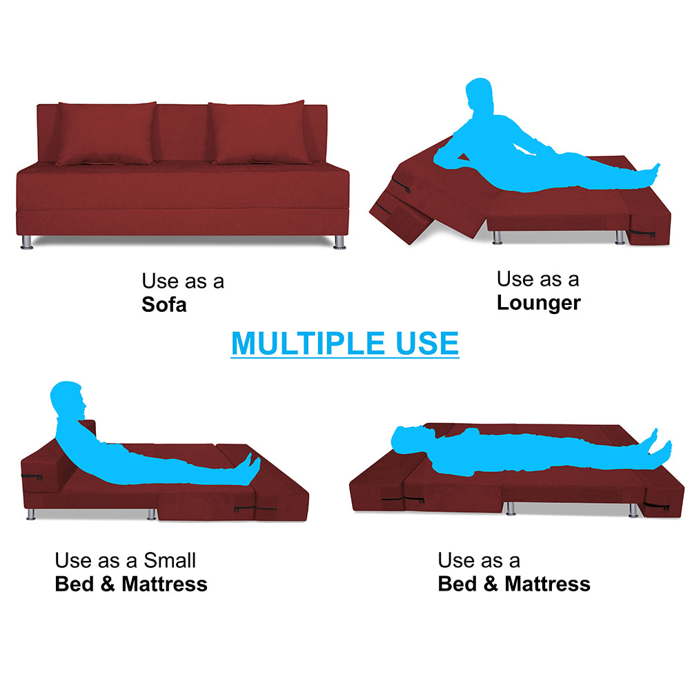 Adorn India Easy Alyn Plus Decent 4 Seater Sofa Cum Bed (6x6) (Maroon)(1 Year Warranty)