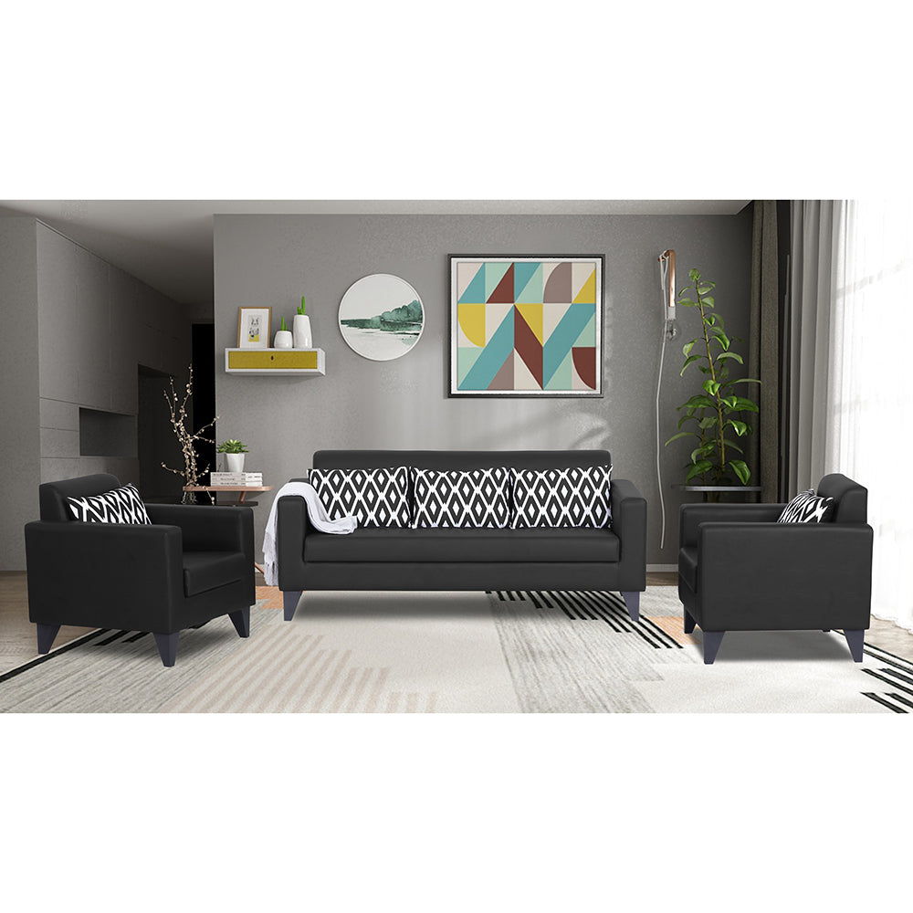 Adorn India Bladen Leatherette 3+1+1 5 Seater Sofa Set (Black)
