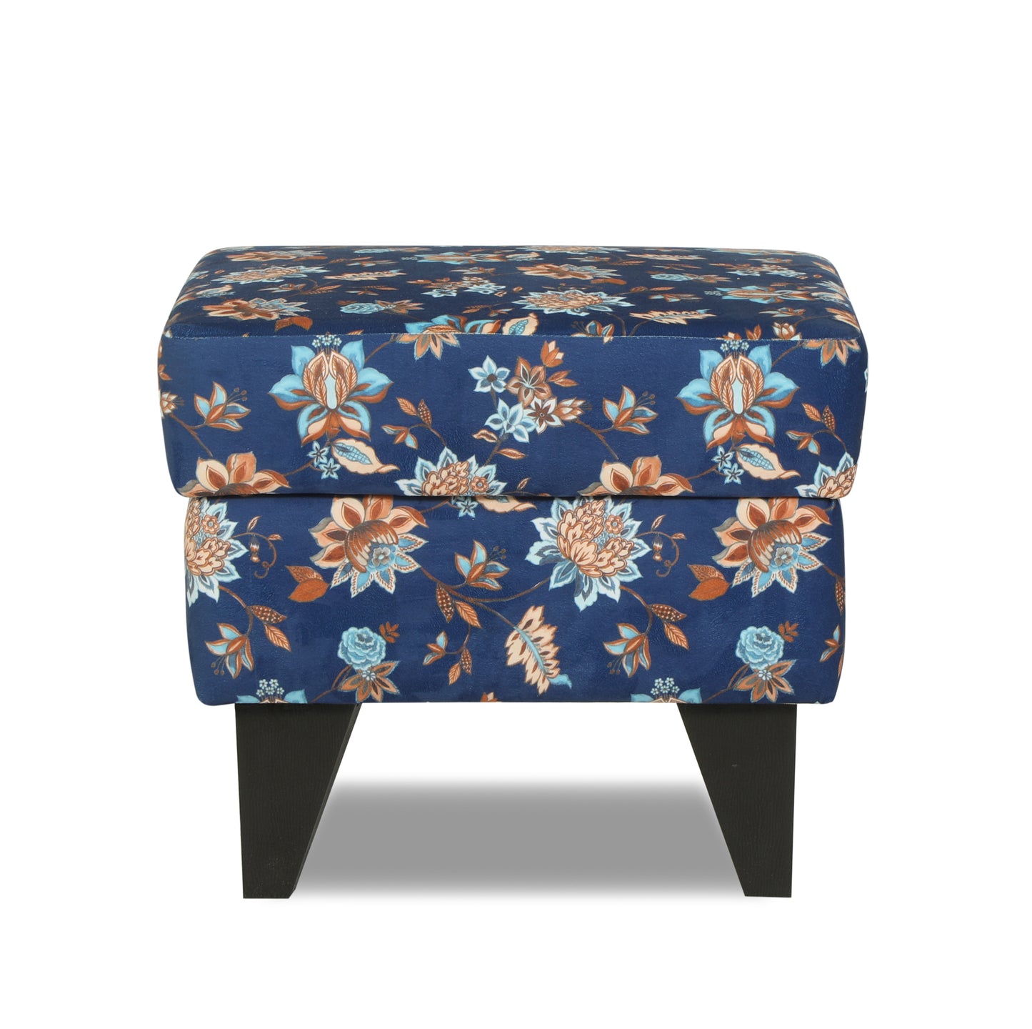 Adorn India Christopher 1 Seater Wing Chair Floral Print with Puffy (Blue)