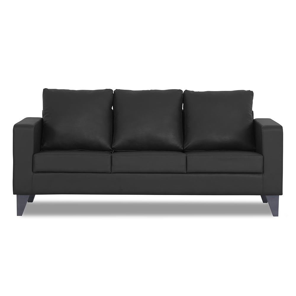 Adorn India Straight line Plus Leatherette 3 Seater Sofa (Black) (3 Year Warranty)