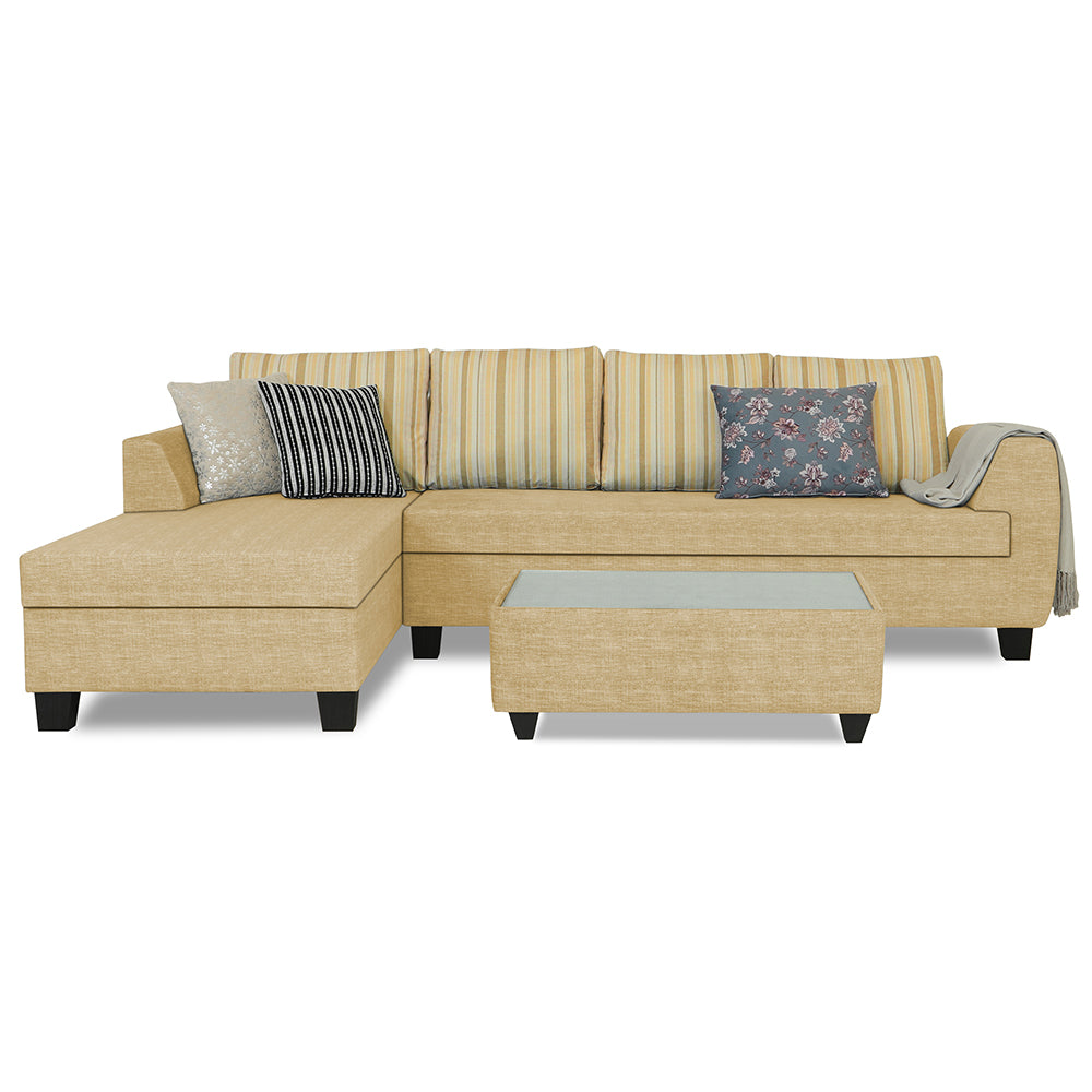 Adorn India Raiden Stripes L Shape 6 Seater Sofa Set with Center Table (Left Hand Side) (Beige) (3 Year Warranty)