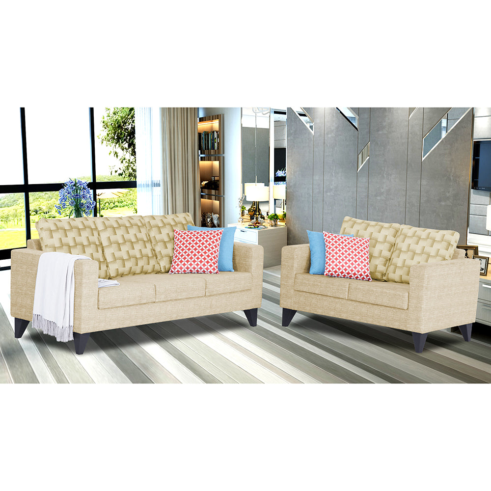 Adorn India Straight line Plus Bricks 3+2 5 Seater Sofa Set (Beige) (3 Year Warranty)