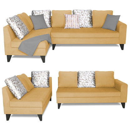 Adorn India Bryson L Shape 6 Seater Sofa Set Digitel Print (Left Hand Side) (Beige) (3 Year Warranty)