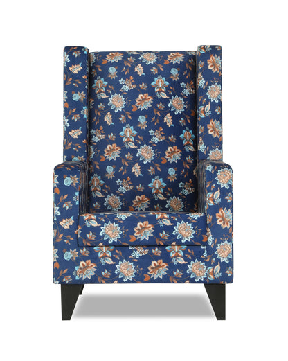 Adorn India Christopher 1 Seater Wing Chair Floral Print (Blue)