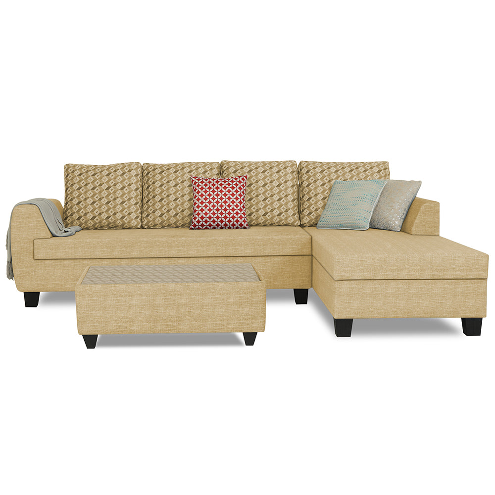 Adorn India Raiden Bricks Premium L Shape 6 Seater Sofa Set with Center Table (Right Hand Side) (Beige) (3 Year Warranty)