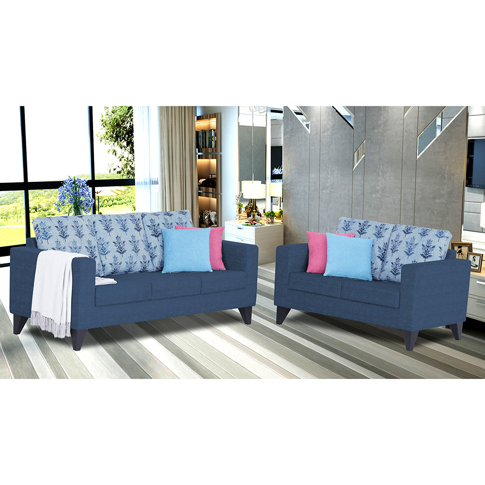 Adorn India Straight line Plus Leaf 3+2 5 Seater Sofa Set (Blue) (3 Year Warranty)