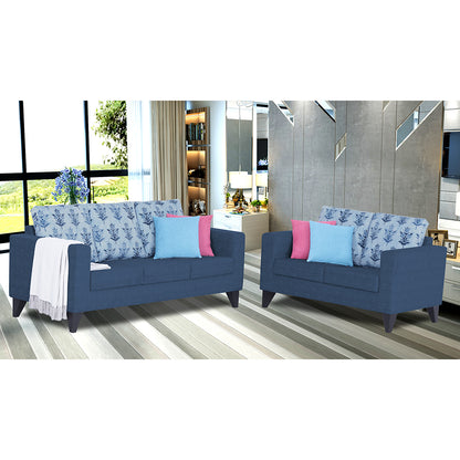 Adorn India Straight line Plus Leaf 3+2 5 Seater Sofa Set (Blue) (3 Year Warranty)