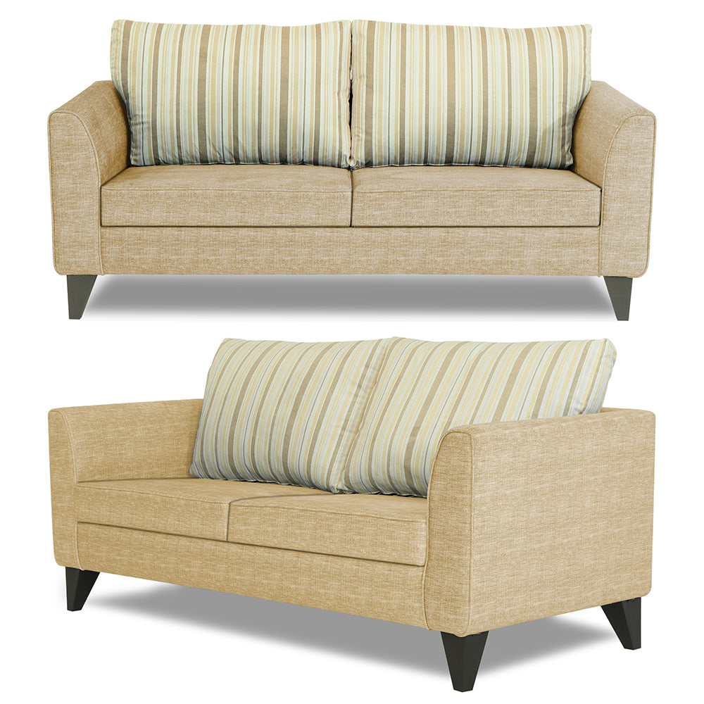 Adorn India Lawson Stripes 3+2+1 6 Seater Sofa Set with Centre Table (Beige)