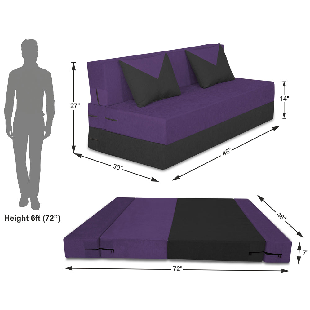 Adorn India Easy Boom 4 Seater Sofa Cum Bed 6 x 6 (Purple & Black) (1 Year Warranty)