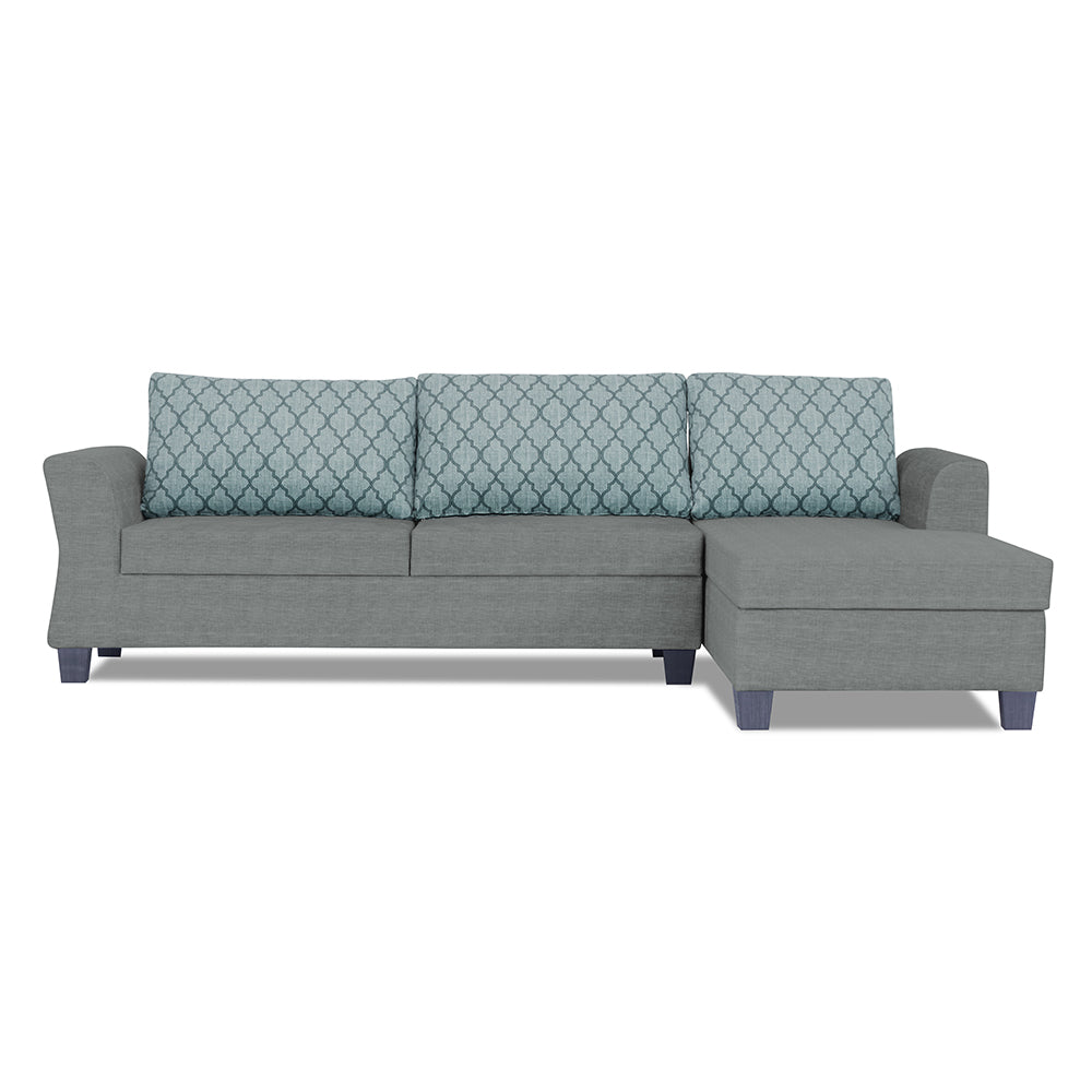 Adorn India Valencia Plus L Shape 6 Seater Sofa Set Blossom (Right Hand Side) (Grey)