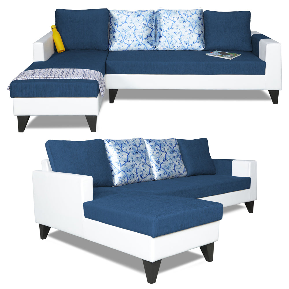 Adorn India Ashley Leatherette Fabric L Shape 6 Seater Sofa Set Digitel Print (Left Hand Side) (Blue & White) (3 Year Warranty)