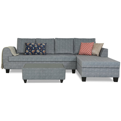 Adorn India Raiden Decent Premium L Shape 6 Seater Sofa Set with Center Table (Right Hand Side) (Grey) (3 Year Warranty)