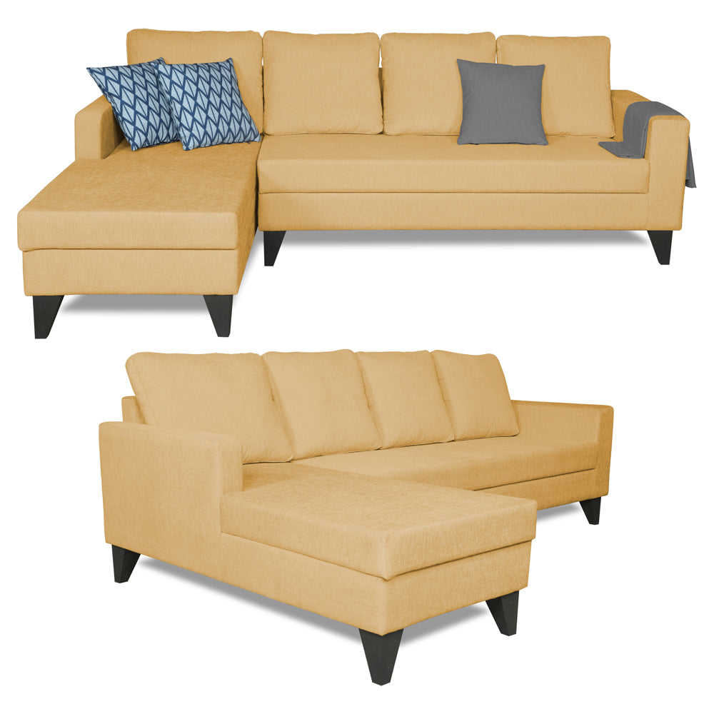 Adorn India Hallton Plain L Shape 6 Seater Sofa Set LHS (Beige) (3 Year Warranty)