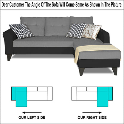 Adorn India Maddox Tufted L Shape 4 Seater Sofa Set RHS (Grey & Black) (3 Year Warranty)