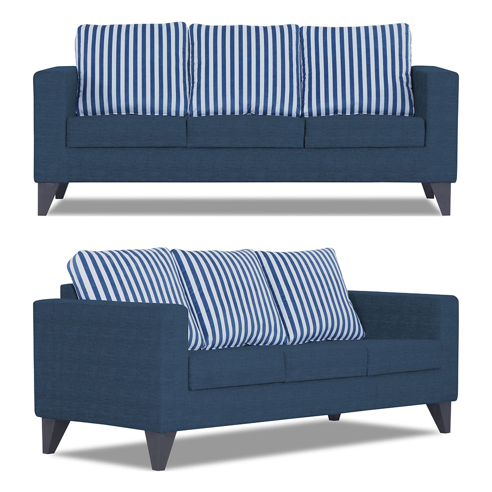 Adorn India Straight Line Plus Stripes 3+2 5 Seater Sofa Set (Blue) (3 Year Warranty)