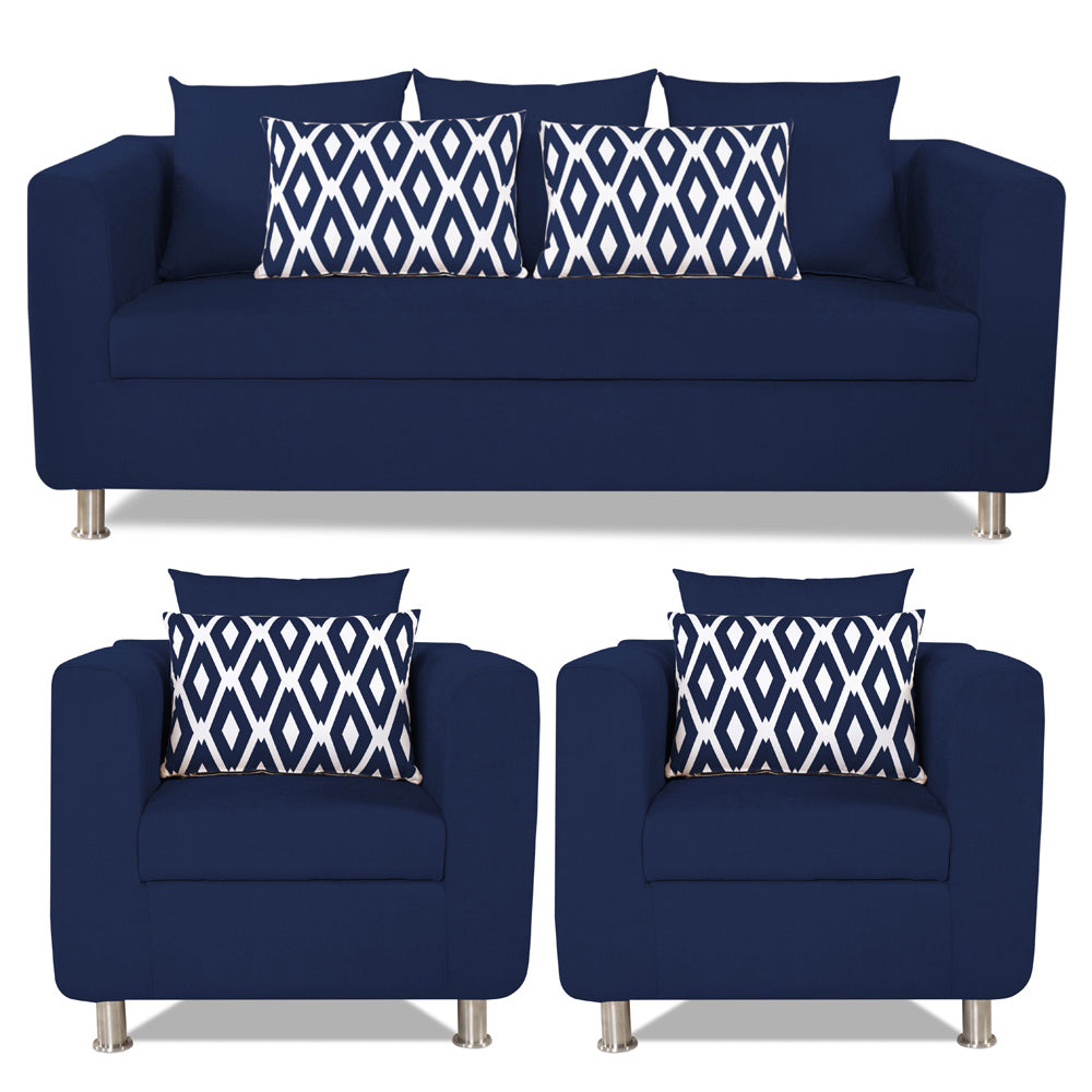 Adorn India Poland 3-1-1 Five Seater Sofa Set (Blue)