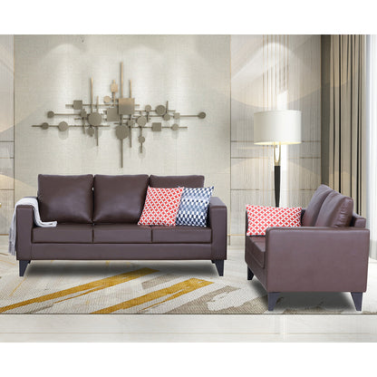 Adorn India Straight line Plus Leatherette 3+2 5 Seater Sofa Set (Brown) (3 Year Warranty)