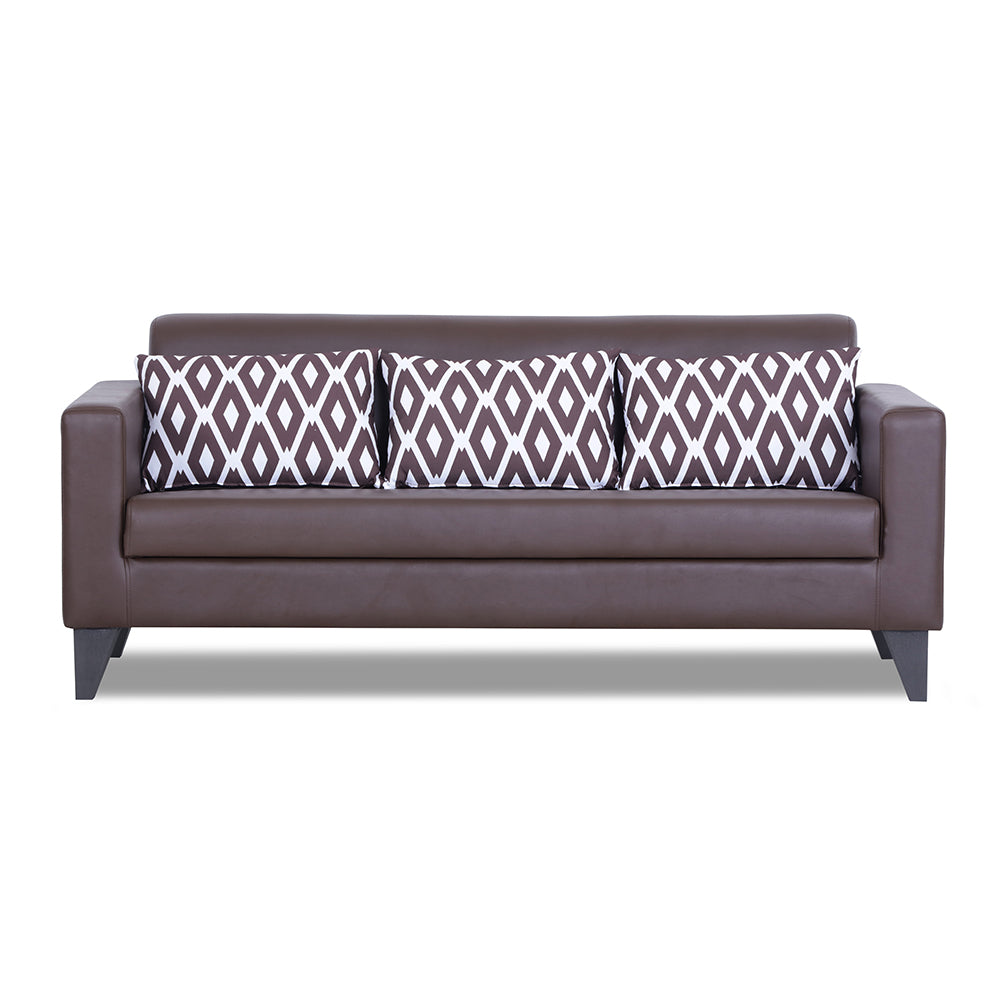 Adorn India Bladen Leatherette 3 Seater Sofa (Brown)