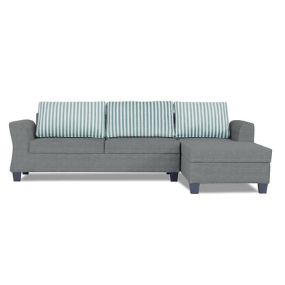 Adorn India Valencia Plus L Shape 6 Seater Sofa Set Stripes (Right Hand Side) (Grey)