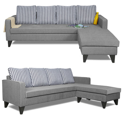 Adorn India Chandler Stripes L Shape 5 Seater Sofa Set RHS (Grey) (3 Year Warranty)