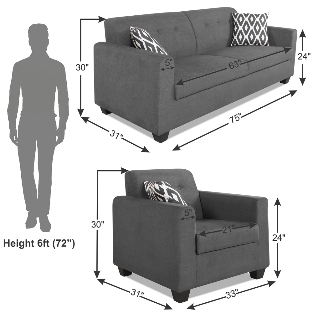 Adorn India Wood Blazer Plus 3-1-1 Five Seater Sofa Set (Grey)