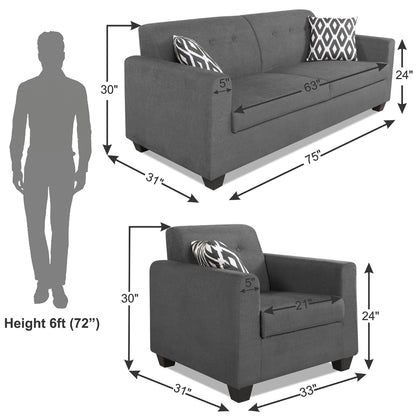 Adorn India Wood Blazer Plus 3-1-1 Five Seater Sofa Set (Grey)