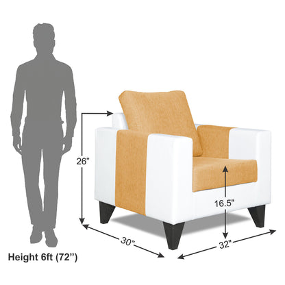 Adorn India Ashley Plain Leatherette Fabric 1 Seater Sofa (Beige & White) (3 Year Warranty)