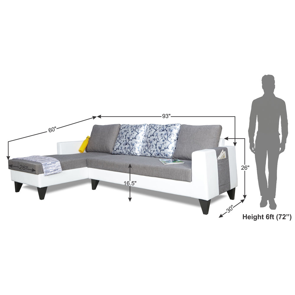 Adorn India Ashley Leatherette Fabric L Shape 6 Seater Sofa Set Digitel Print (Left Hand Side) (Grey & White) (3 Year Warranty)