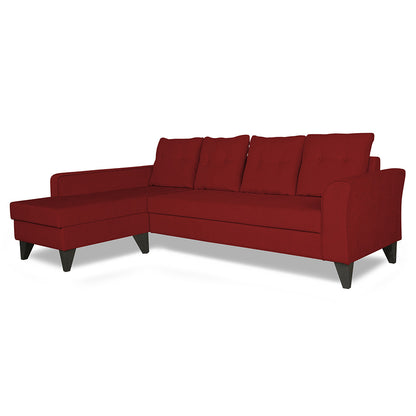 Adorn India Maddox Tufted L Shape 5 Seater Sofa Wood Sofa Set LHS (Maroon) (3 Year Warranty)