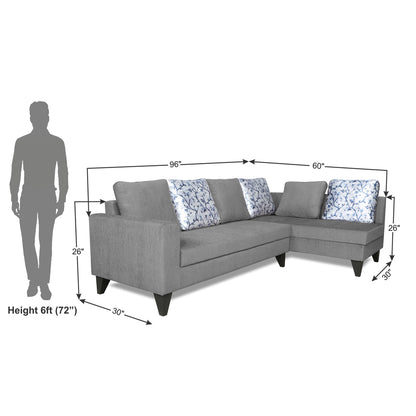Adorn India Bryson L Shape 6 Seater Sofa Set Digitel Print (Right Hand Side) (Grey) (3 Year Warranty)