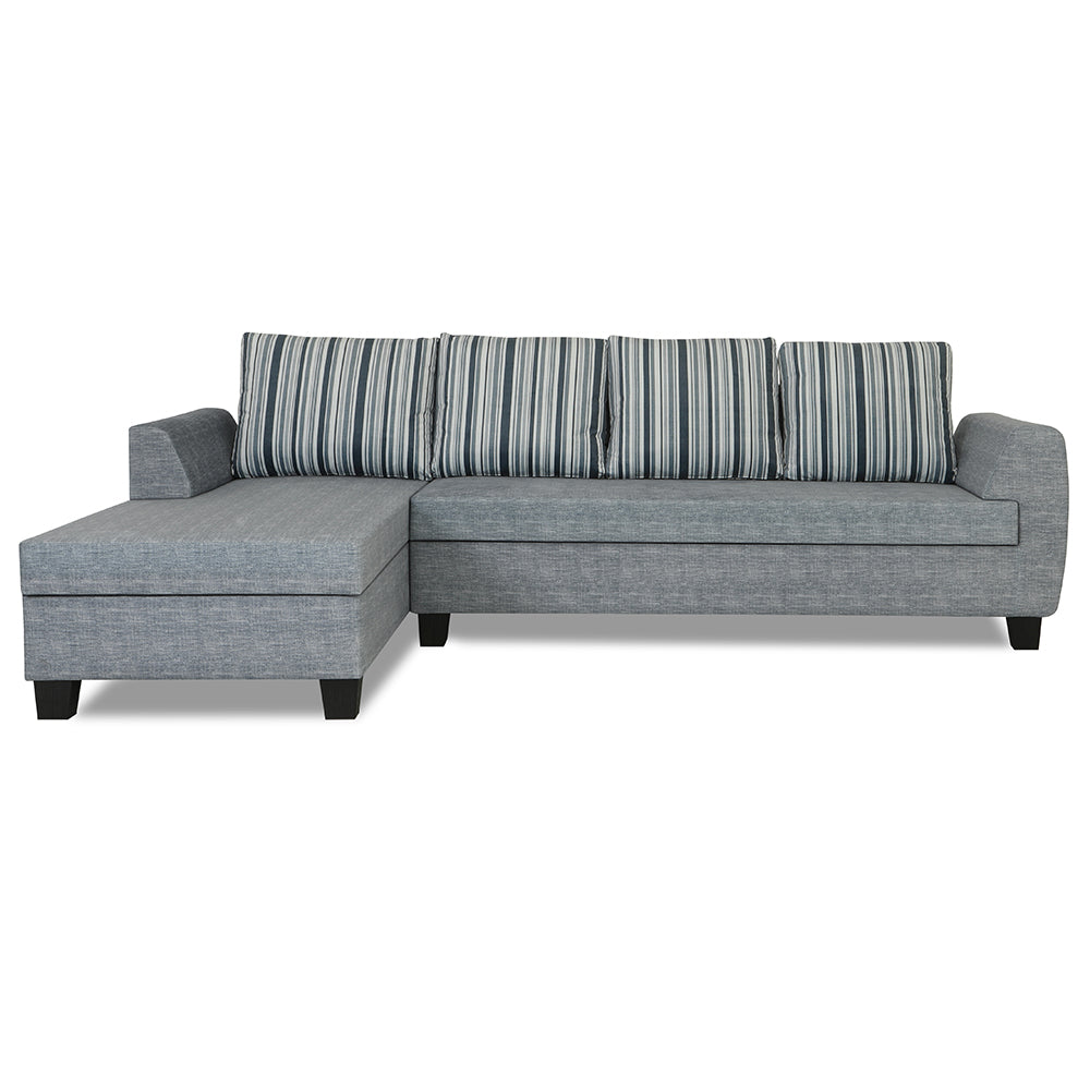 Adorn India Raiden Stripes L Shape 6 Seater Sofa Set with Center Table (Left Hand Side) (Grey) (3 Year Warranty)