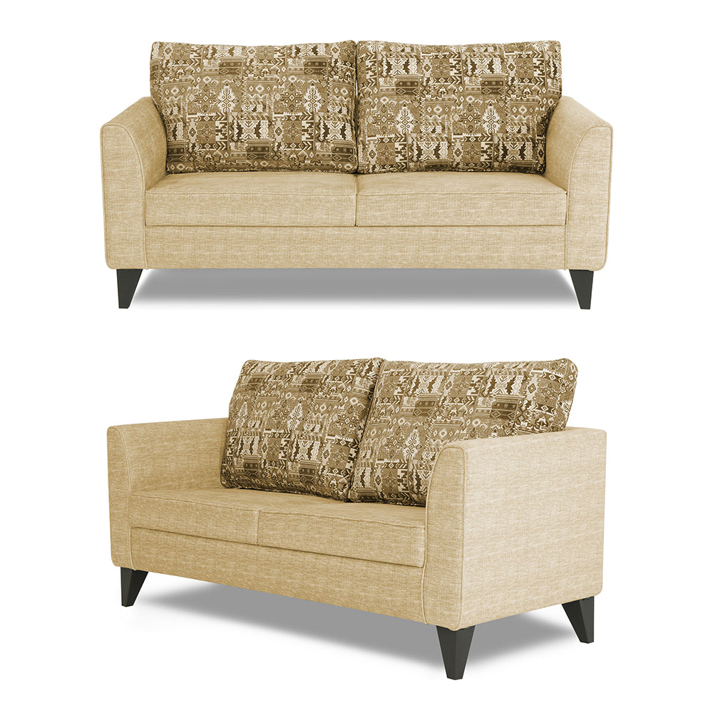 Adorn India Sheldon Crafty 3+2 5 Seater Sofa Set with Centre Table (Beige)