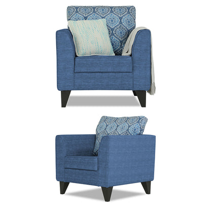 Adorn India Cortina Damask (3 Years Warranty) 3+1+1 5 Seater Sofa Set with Centre Table (Blue) Modern