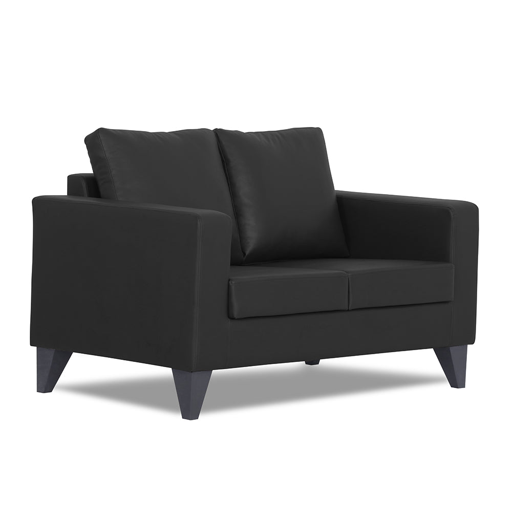 Adorn India Straight line Plus Leatherette 2 Seater Sofa (Black) (3 Year Warranty)