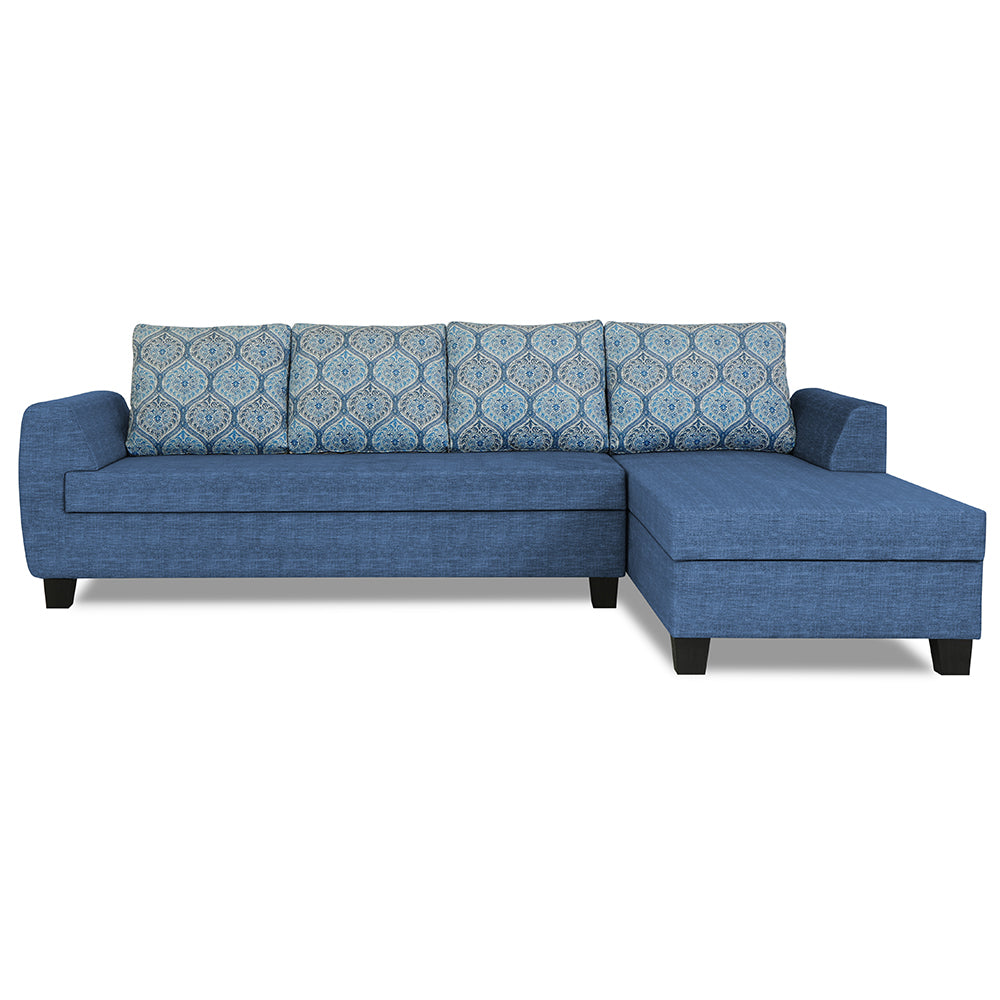 Adorn India Raiden Damask L Shape 6 Seater Sofa Set with Center Table (Right Hand Side) (Blue) (3 Year Warranty)