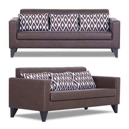 Adorn India Bladen Leatherette 3+2+1 6 Seater Sofa Set (Brown)