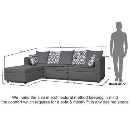 Adorn India Zink Straight line L Shape 5 Seater Sofa Rhombus Cushion (Left Side Handle)(Grey)