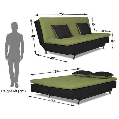 Adorn India Aspen 3 Seater Sofa Cum Bed (Green & Black) (3 Year Warranty)