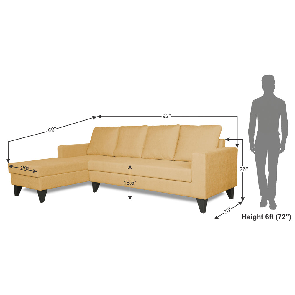 Adorn India Hallton Plain L Shape 6 Seater Sofa Set LHS (Beige) (3 Year Warranty)