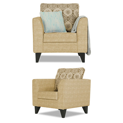 Adorn India Cortina Damask (3 Years Warranty) 3+1+1 5 Seater Sofa Set with Centre Table (Beige) Modern