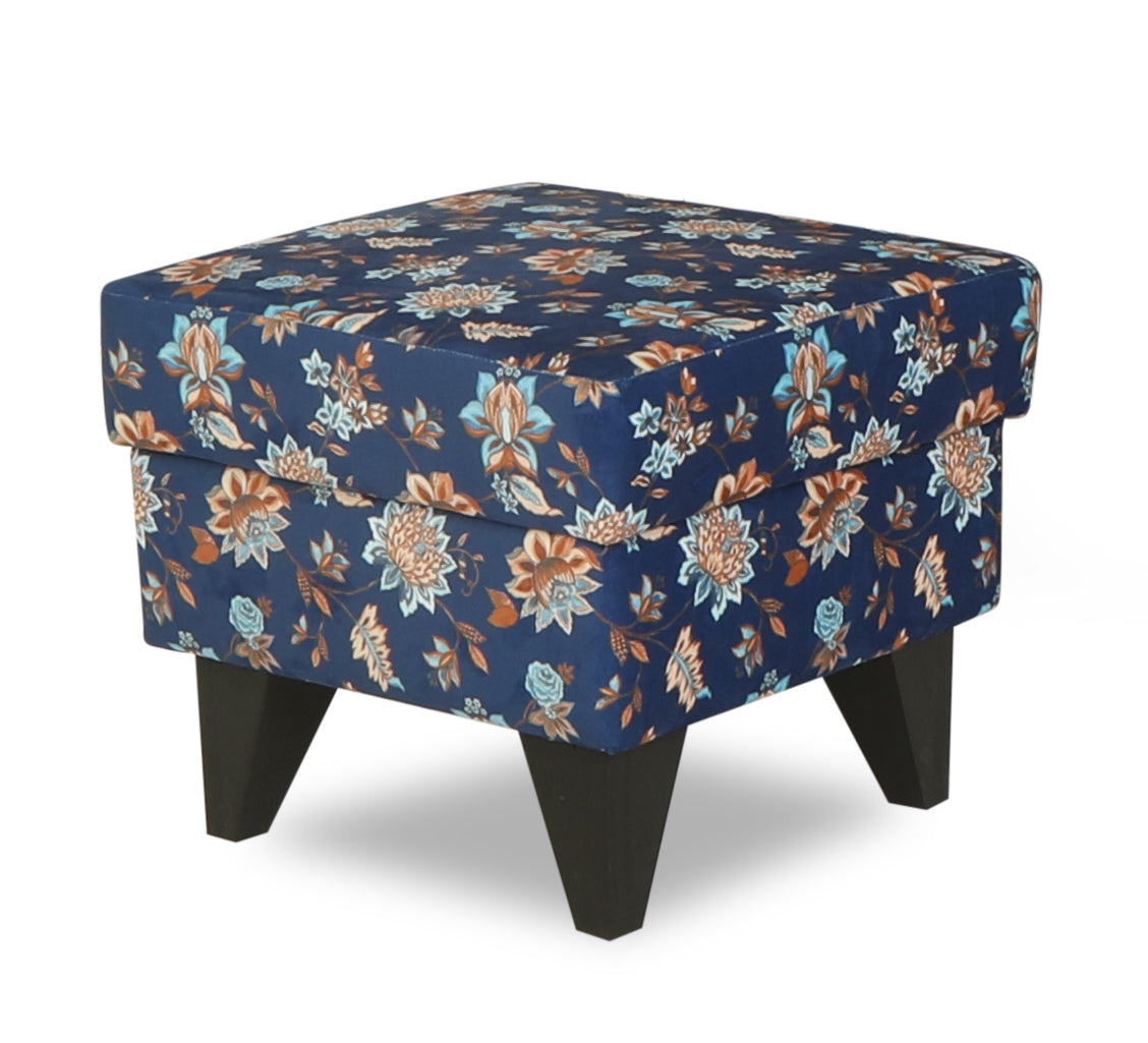 Adorn India Christopher 1 Seater Wing Chair Floral Print with Puffy (Blue)
