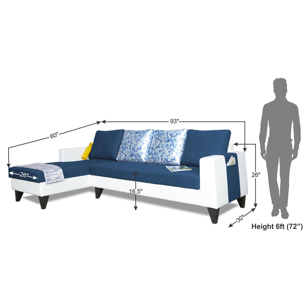 Adorn India Ashley Leatherette Fabric L Shape 6 Seater Sofa Set Digitel Print (Left Hand Side) (Blue & White) (3 Year Warranty)