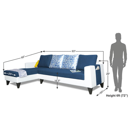 Adorn India Ashley Leatherette Fabric L Shape 6 Seater Sofa Set Digitel Print (Left Hand Side) (Blue & White) (3 Year Warranty)