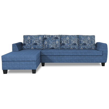Adorn India Raiden Crafty L Shape 6 Seater Sofa Set with Center Table (Left Hand Side) (Blue) (3 Year Warranty)
