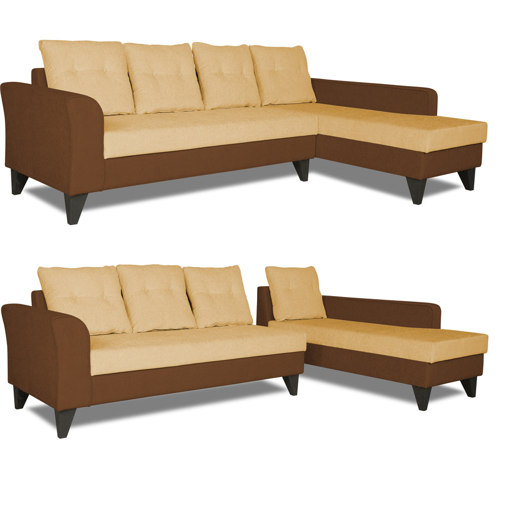 Adorn India Maddox Tufted L Shape 6 Seater Sofa Set RHS (Brown & Beige) (3 Year Warranty)