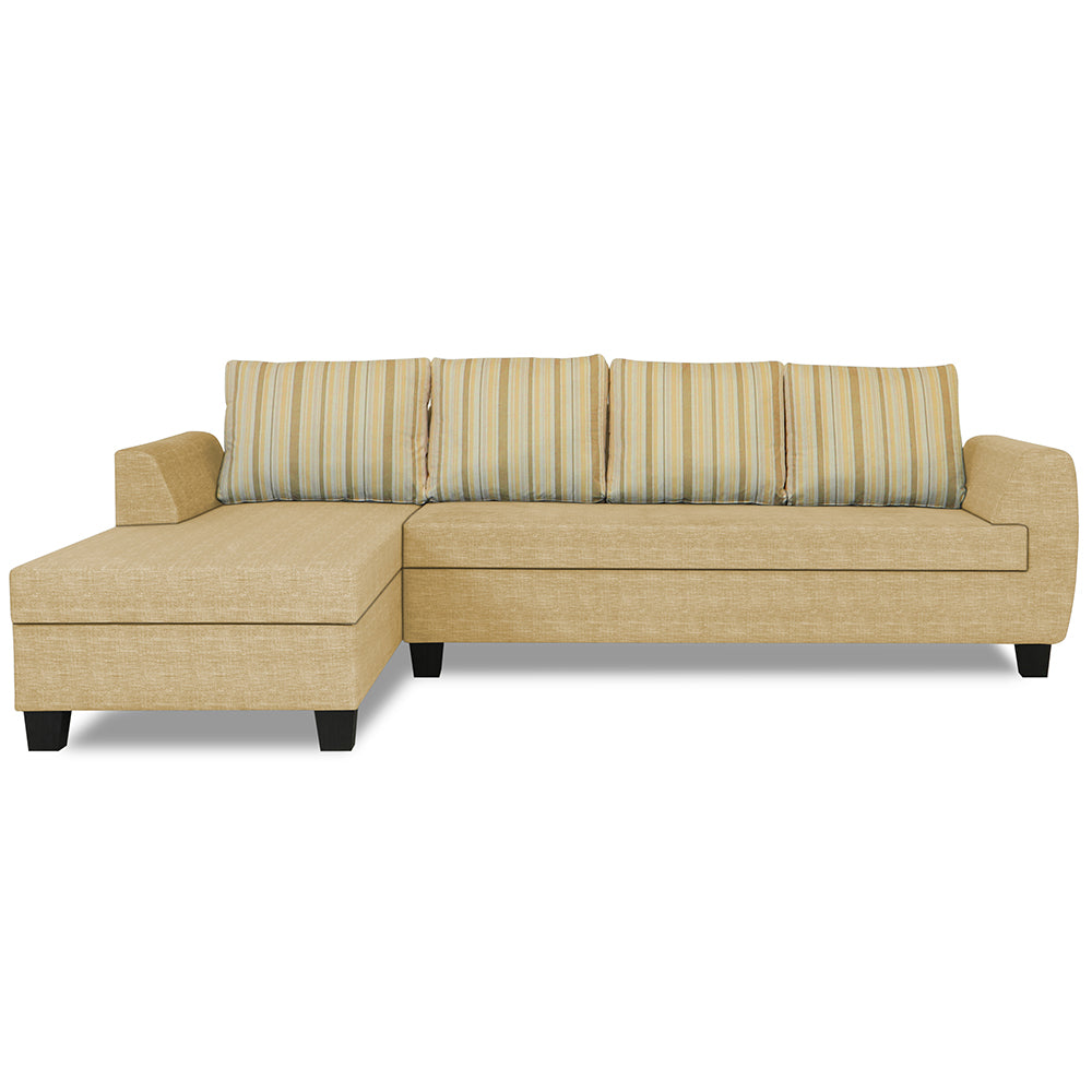 Adorn India Raiden Stripes L Shape 6 Seater Sofa Set with Center Table (Left Hand Side) (Beige) (3 Year Warranty)